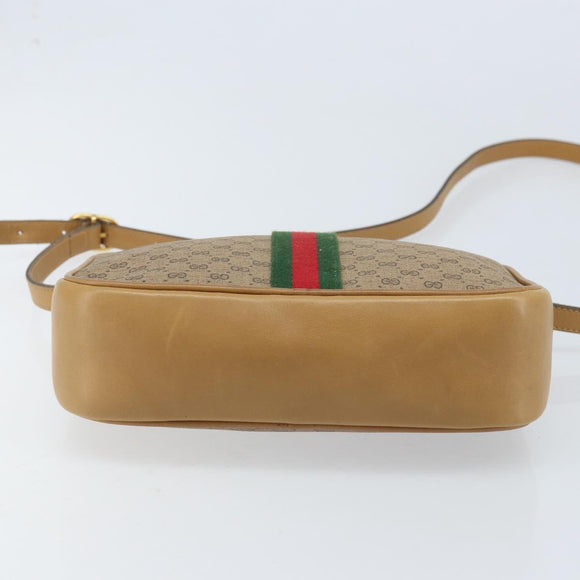 GUCCI Micro GG Supreme Web Sherry Line Shoulder Bag PVC Beige Gold Auth ka3222