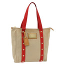 LOUIS VUITTON Antigua Cabas MM Tote Bag Canvas Beige Red M40035 LV Auth ka3234-1