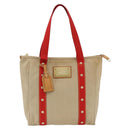 LOUIS VUITTON Antigua Cabas MM Tote Bag Canvas Beige Red M40035 LV Auth ka3234-13