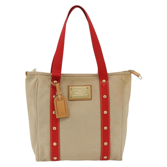 LOUIS VUITTON Antigua Cabas MM Tote Bag Canvas Beige Red M40035 LV Auth ka3234