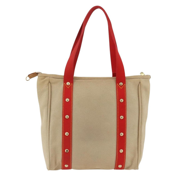 LOUIS VUITTON Antigua Cabas MM Tote Bag Canvas Beige Red M40035 LV Auth ka3234