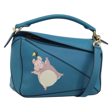 LOEWE × Studio Ghibli Puzzle bag Hand Bag Leather 2way Blue Gold Auth ka3244SM