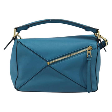 LOEWE × Studio Ghibli Puzzle bag Hand Bag Leather 2way Blue Gold Auth ka3244SM - 0