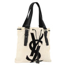 SAINT LAURENT Kahala Draagtas Canvas Wit Zilver 123435 Auth ka3245-1