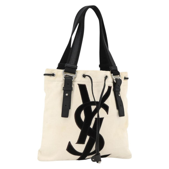 SAINT LAURENT Kahala Draagtas Canvas Wit Zilver 123435 Auth ka3245