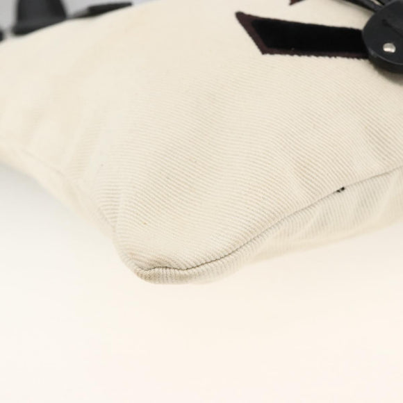 SAINT LAURENT Kahala Draagtas Canvas Wit Zilver 123435 Auth ka3245