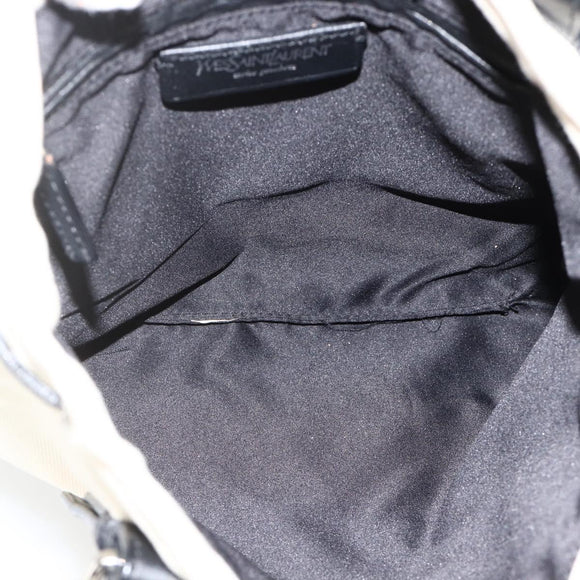 SAINT LAURENT Kahala Draagtas Canvas Wit Zilver 123435 Auth ka3245