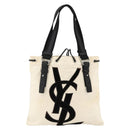 SAINT LAURENT Kahala Draagtas Canvas Wit Zilver 123435 Auth ka3245-2