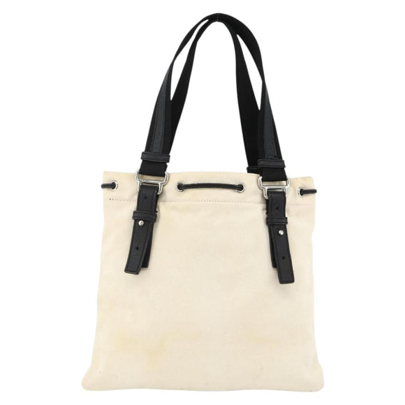 SAINT LAURENT Kahala Draagtas Canvas Wit Zilver 123435 Auth ka3245