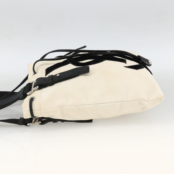 SAINT LAURENT Kahala Draagtas Canvas Wit Zilver 123435 Auth ka3245
