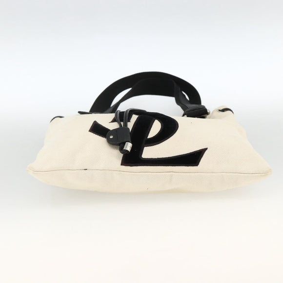 SAINT LAURENT Kahala Draagtas Canvas Wit Zilver 123435 Auth ka3245