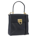 Salvatore Ferragamo Gancini Hand Bag Leather 2way Navy Gold Auth ka3255-1