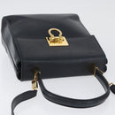 Salvatore Ferragamo Gancini Hand Bag Leather 2way Navy Gold Auth ka3255-6