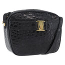 Salvatore Ferragamo Vala Shoulder Bag Leather Black Gold Auth ka3259-1