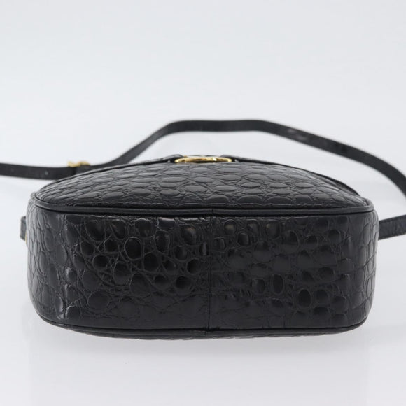 Salvatore Ferragamo Vala Shoulder Bag Leather Black Gold Auth ka3259