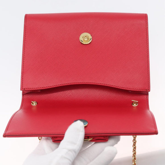 Salvatore Ferragamo Vara Ribbon Chain Shoulder Bag Leather Red Gold Auth ka3265A