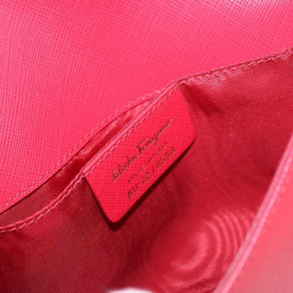 Salvatore Ferragamo Vara Ribbon Chain Shoulder Bag Leather Red Gold Auth ka3265A