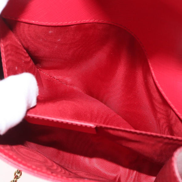 Salvatore Ferragamo Vara Ribbon Chain Shoulder Bag Leather Red Gold Auth ka3265A