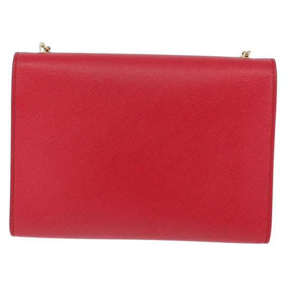 Salvatore Ferragamo Vara Ribbon Chain Shoulder Bag Leather Red Gold Auth ka3265A