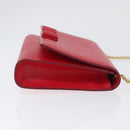 Salvatore Ferragamo Vara Ribbon Chain Shoulder Bag Leather Red Gold Auth ka3265A-3