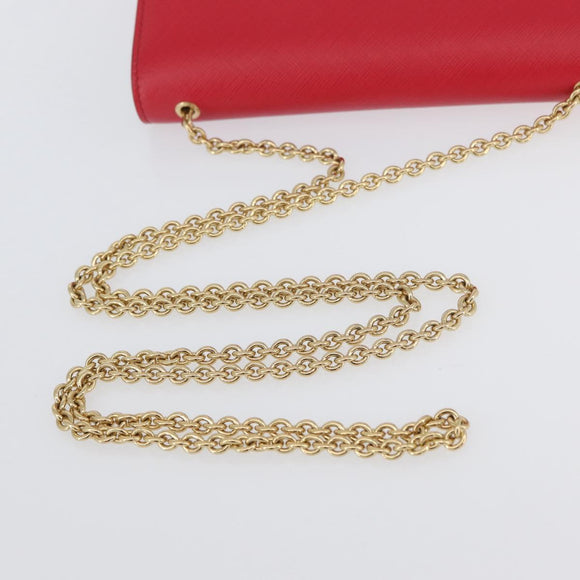 Salvatore Ferragamo Vara Ribbon Chain Shoulder Bag Leather Red Gold Auth ka3265A