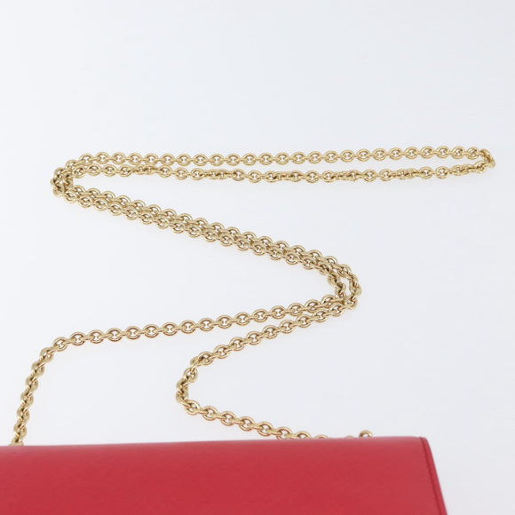 Salvatore Ferragamo Vara Ribbon Chain Shoulder Bag Leather Red Gold Auth ka3265A