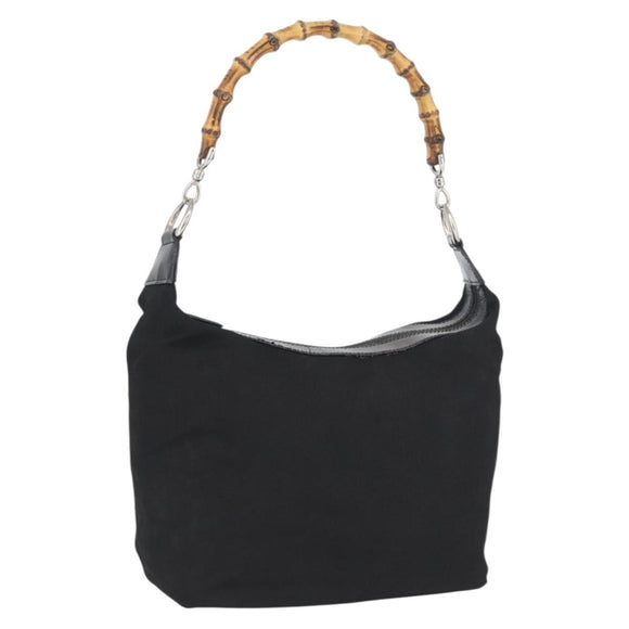 GUCCI Bamboo Shoulder Bag Nylon Black Silver 000 0531 Auth ka3282