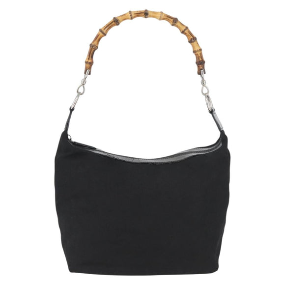 GUCCI Bamboo Shoulder Bag Nylon Black Silver 000 0531 Auth ka3282