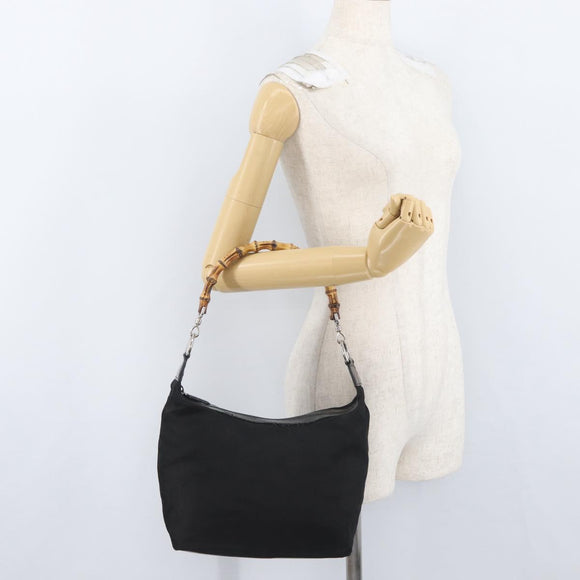 GUCCI Bamboo Shoulder Bag Nylon Black Silver 000 0531 Auth ka3282