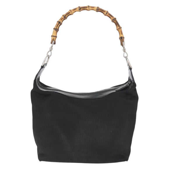 GUCCI Bamboo Shoulder Bag Nylon Black Silver 000 0531 Auth ka3282