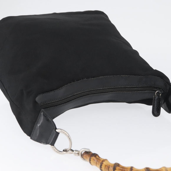 GUCCI Bamboo Shoulder Bag Nylon Black Silver 000 0531 Auth ka3282