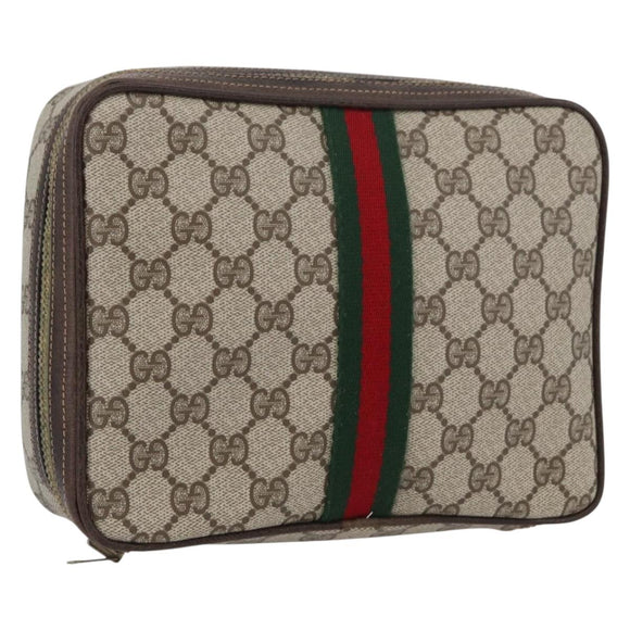 GUCCI GG Supreme Web Sherry Line Clutch Bag PVC Beige Red Green Auth ka3285