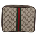 GUCCI GG Supreme Web Sherry Line Clutch Bag PVC Beige Red Green Auth ka3285-2