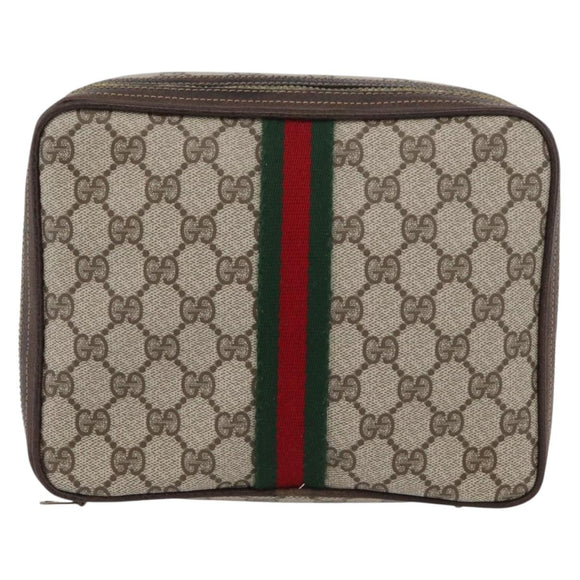 GUCCI GG Supreme Web Sherry Line Clutch Bag PVC Beige Red Green Auth ka3285