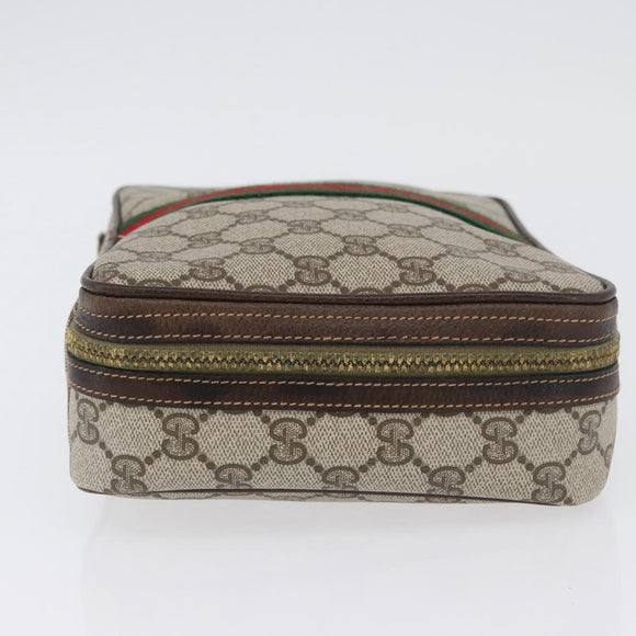 GUCCI GG Supreme Web Sherry Line Clutch Bag PVC Beige Red Green Auth ka3285