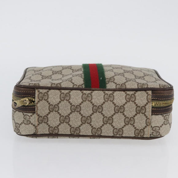 GUCCI GG Supreme Web Sherry Line Clutch Bag PVC Beige Red Green Auth ka3285