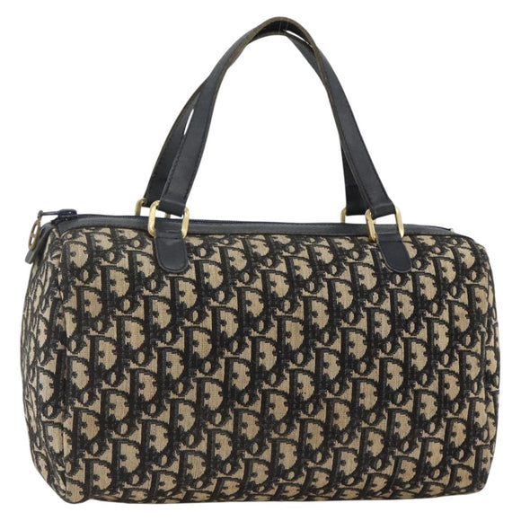 Christian Dior Trotter Canvas Hand Bag Navy Gold Auth ka3287