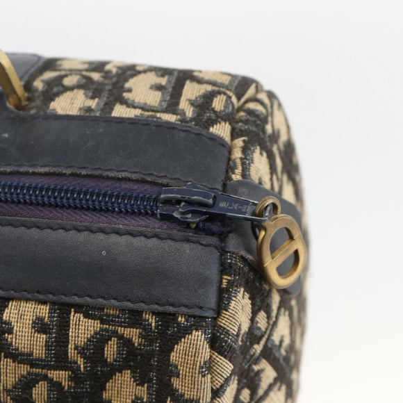 Christian Dior Trotter Canvas Hand Bag Navy Gold Auth ka3287