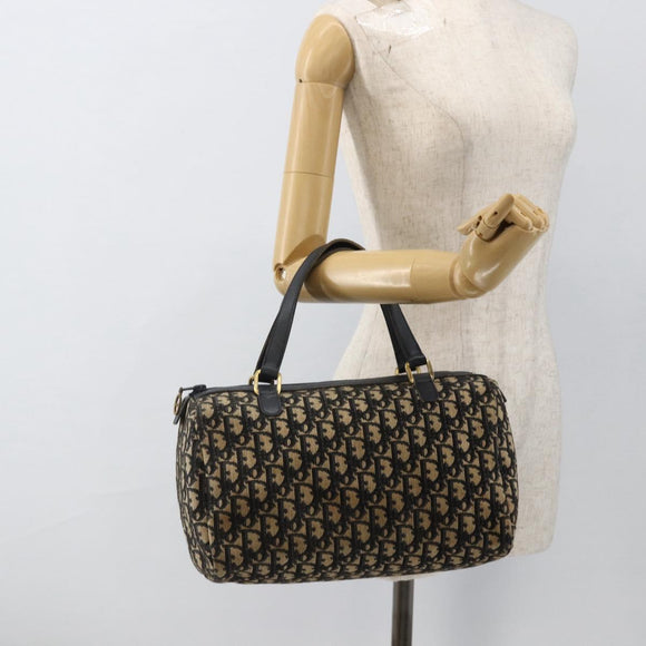Christian Dior Trotter Canvas Hand Bag Navy Gold Auth ka3287
