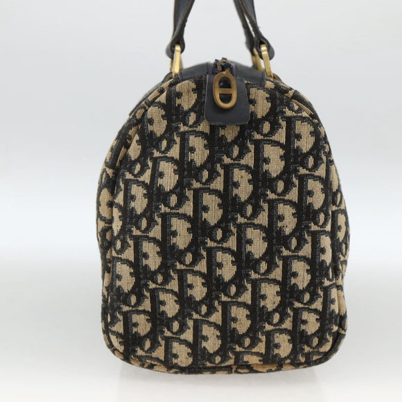 Christian Dior Trotter Canvas Hand Bag Navy Gold Auth ka3287