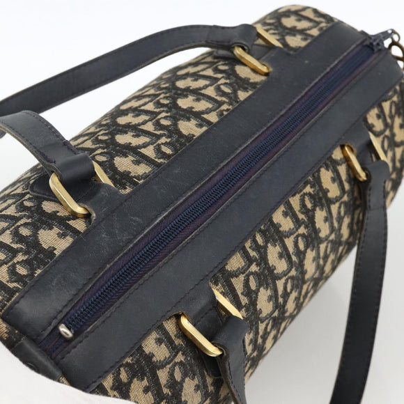 Christian Dior Trotter Canvas Hand Bag Navy Gold Auth ka3287