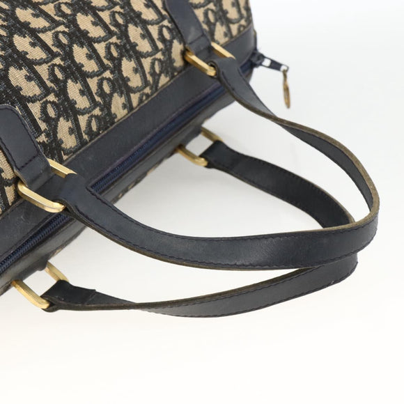 Christian Dior Trotter Canvas Hand Bag Navy Gold Auth ka3287