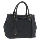 PRADA Hand Bag Canvas 2way Black Gold Auth ka3289V-1
