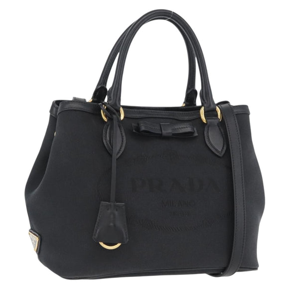 PRADA Hand Bag Canvas 2way Black Gold Auth ka3289V
