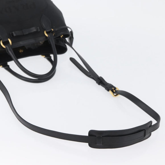 PRADA Hand Bag Canvas 2way Black Gold Auth ka3289V