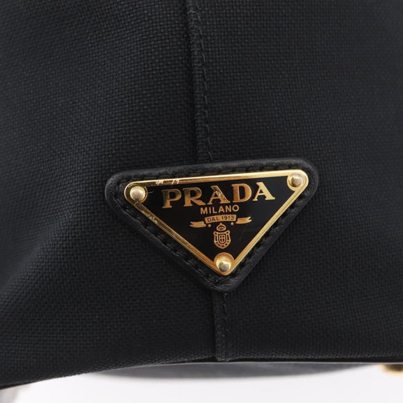 PRADA Hand Bag Canvas 2way Black Gold Auth ka3289V