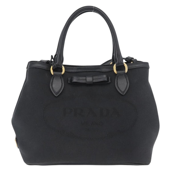 PRADA Hand Bag Canvas 2way Black Gold Auth ka3289V