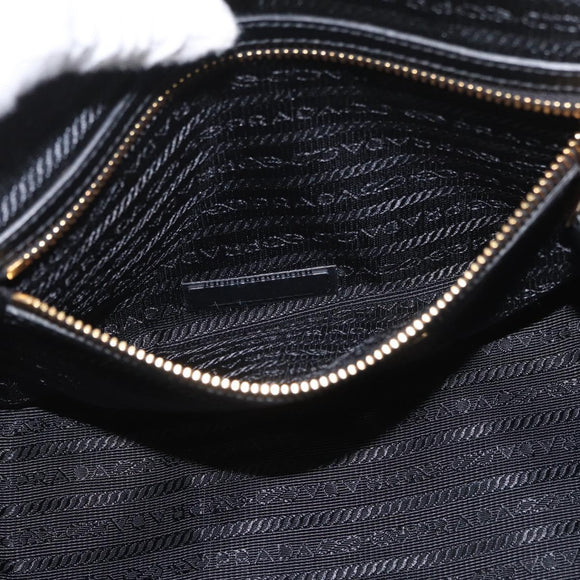 PRADA Hand Bag Canvas 2way Black Gold Auth ka3289V