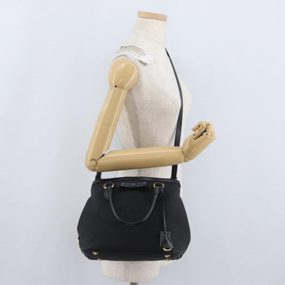 PRADA Hand Bag Canvas 2way Black Gold Auth ka3289V
