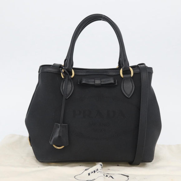 PRADA Hand Bag Canvas 2way Black Gold Auth ka3289V